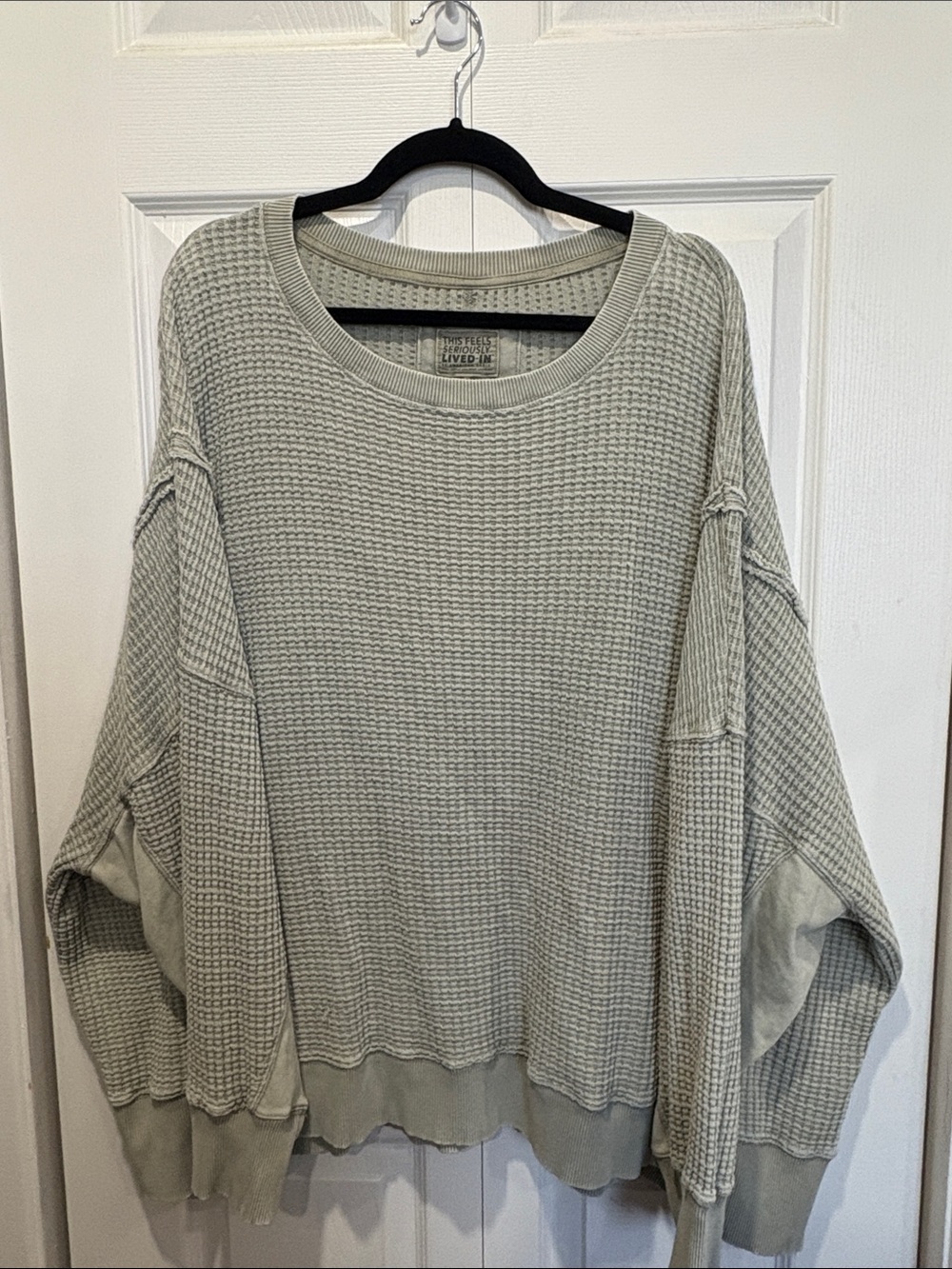 American Eagle Outfitters Sage Green Waffle Knit Oversized Sweatshirt